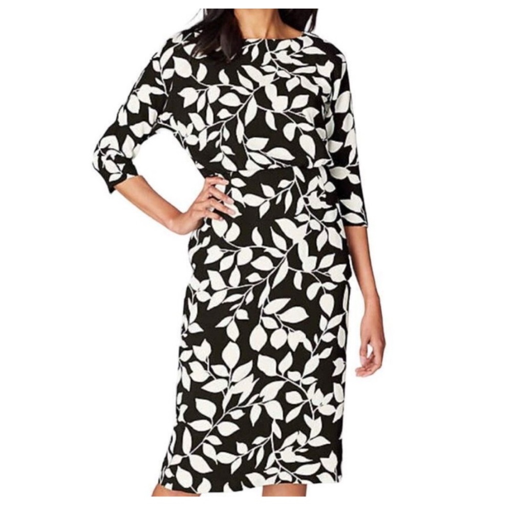 Christian Siriano For J. Jill Black White Botanical Leaf Print Dress Size 8P